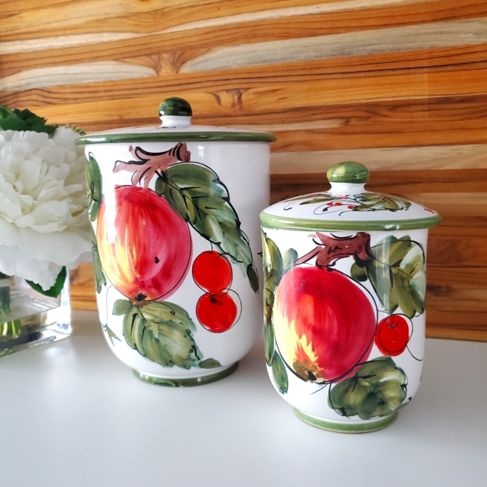 Italy - Vintage Italian Ceramic Kitchen Canister set of 2 - Fruit and Berries